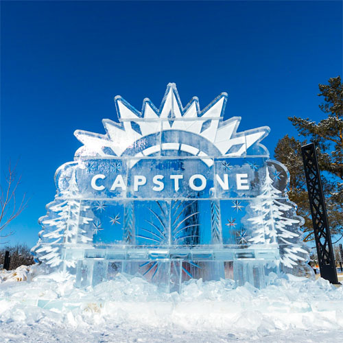 Capstone logo carved in ice during IceWorx
