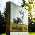 Summer - Waskasoo Park Sign With Geese - Landscape- 120 x 120