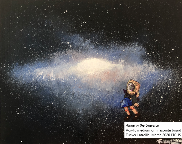 universe with lone person in foreground - art