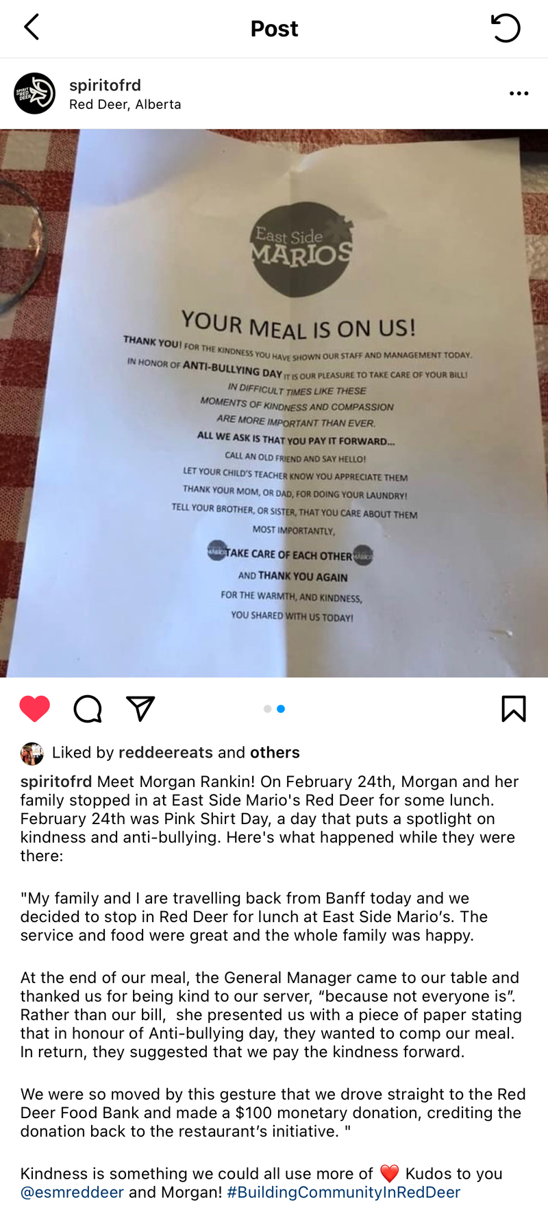 Local restaurant pays kindness forward - post