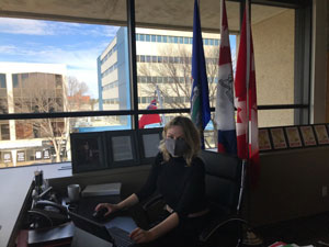 Mayor Veer sitting at her desk