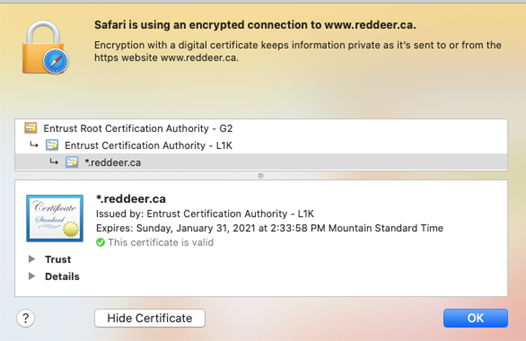 Screenshot of web security authentication