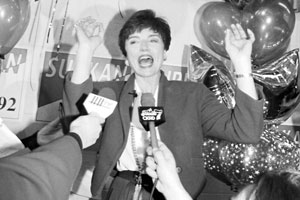 Gail Surkan celebrating her first Mayoral win