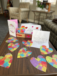 homemade hearts laying on a coffee table